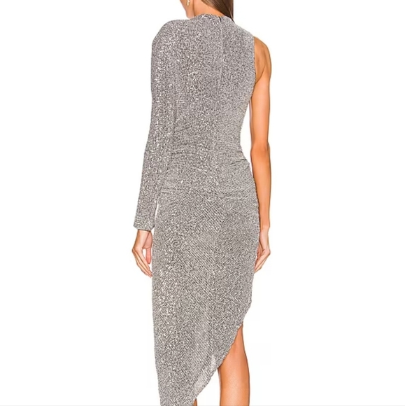 NWT REVOLVE silver one sleeve midi dress - Picture 4 of 7